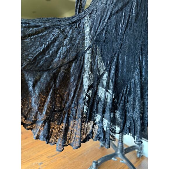 --SOLD--Vintage 90s Black Lace Bias Twirl Dress Whimsy Goth Shabby Chic Gypsy - Picture 2 of 11